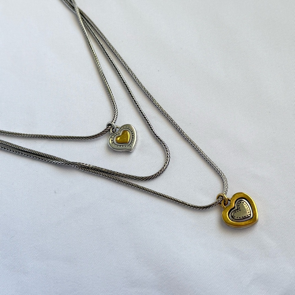 Retired Brighton “Rendezvous” Heart Pendant Necklace Set in Gold and Silver